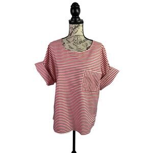 Public School New York Women's Sz 4 Blouse White-Red Striped cotton Short sleeve